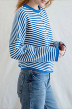 Striped Knit Round Neck Cardigan