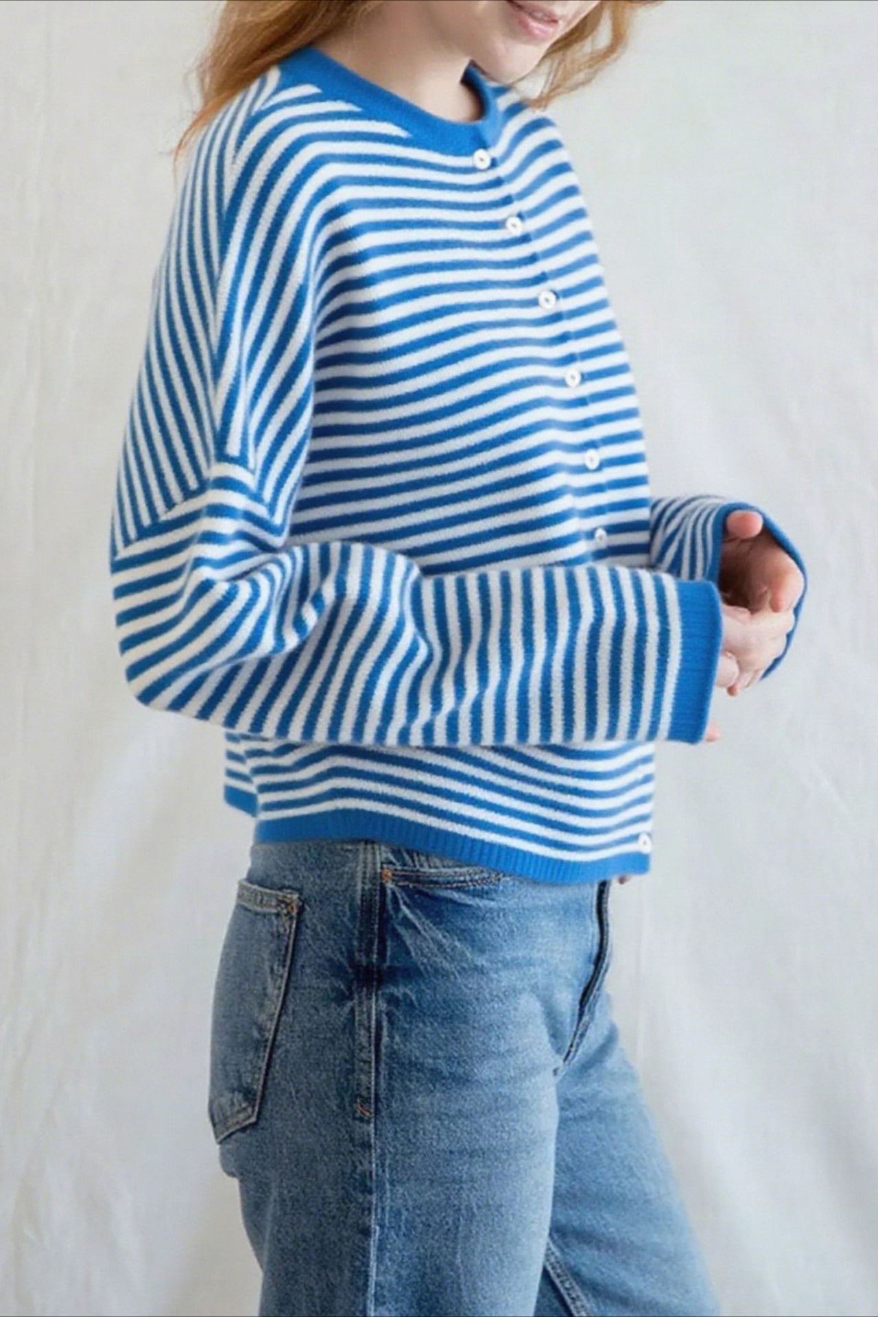 Striped Knit Round Neck Cardigan