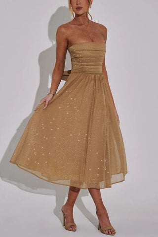 Sexy schulterfreies, rückenfreies Maxikleid mit Schleife