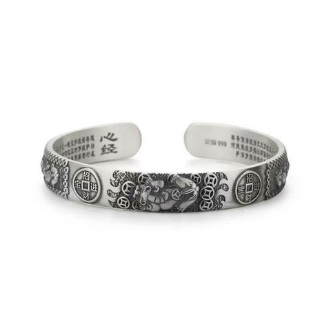 Sterling Silver Wealth Pixiu Heart Sutra Bracelet