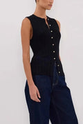 Solid Ribbed Sleeveless Cardigan