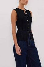 Solid Ribbed Sleeveless Cardigan