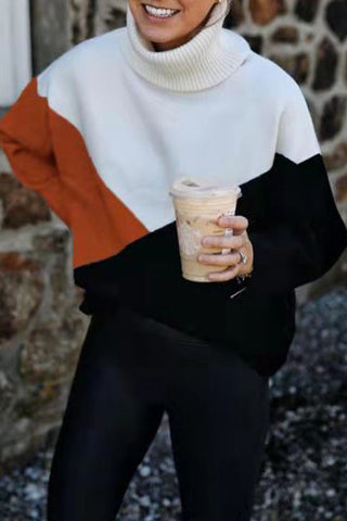 Suéteres de cuello alto con patchwork y bloques de color para trabajo informal (4 colores) 