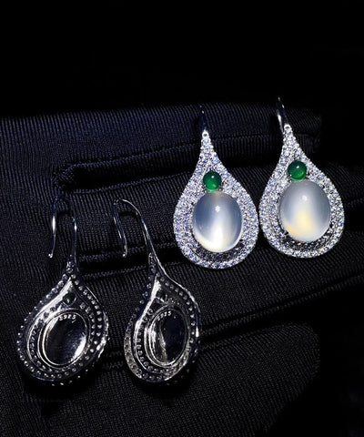 Pendientes de plata de ley con incrustaciones de jade y circonita para mujer 