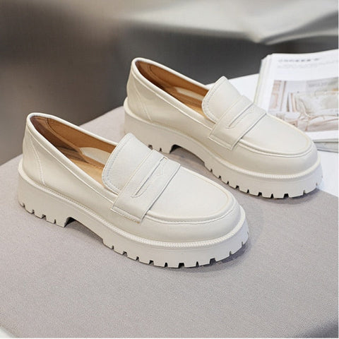 Mocasines planos con plataforma para mujer, talla 35-40, informales, sin cordones, con punta redonda, color negro liso. 