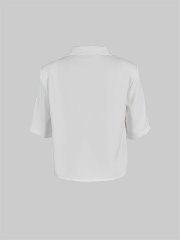 Half Sleeves Loose Solid Color Split-Joint Stand Collar Blouses&Shirts Tops