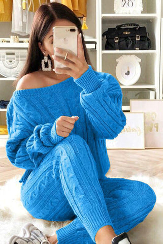 Set aus Zopfmusterpullover und Slim-Fit-Hose mit hohem Tragekomfort 
