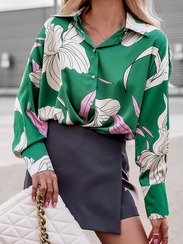 Women's Spring Summer Printed Elegant Professional Long Sleeve Shirt – Floral Print Blouse