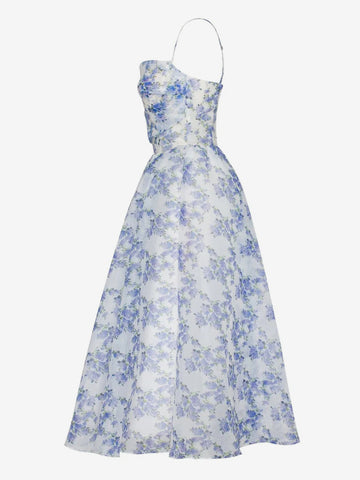 Vestido floral con tirantes finos, espalda descubierta, con cordones, para fiesta de cumpleaños, midi 