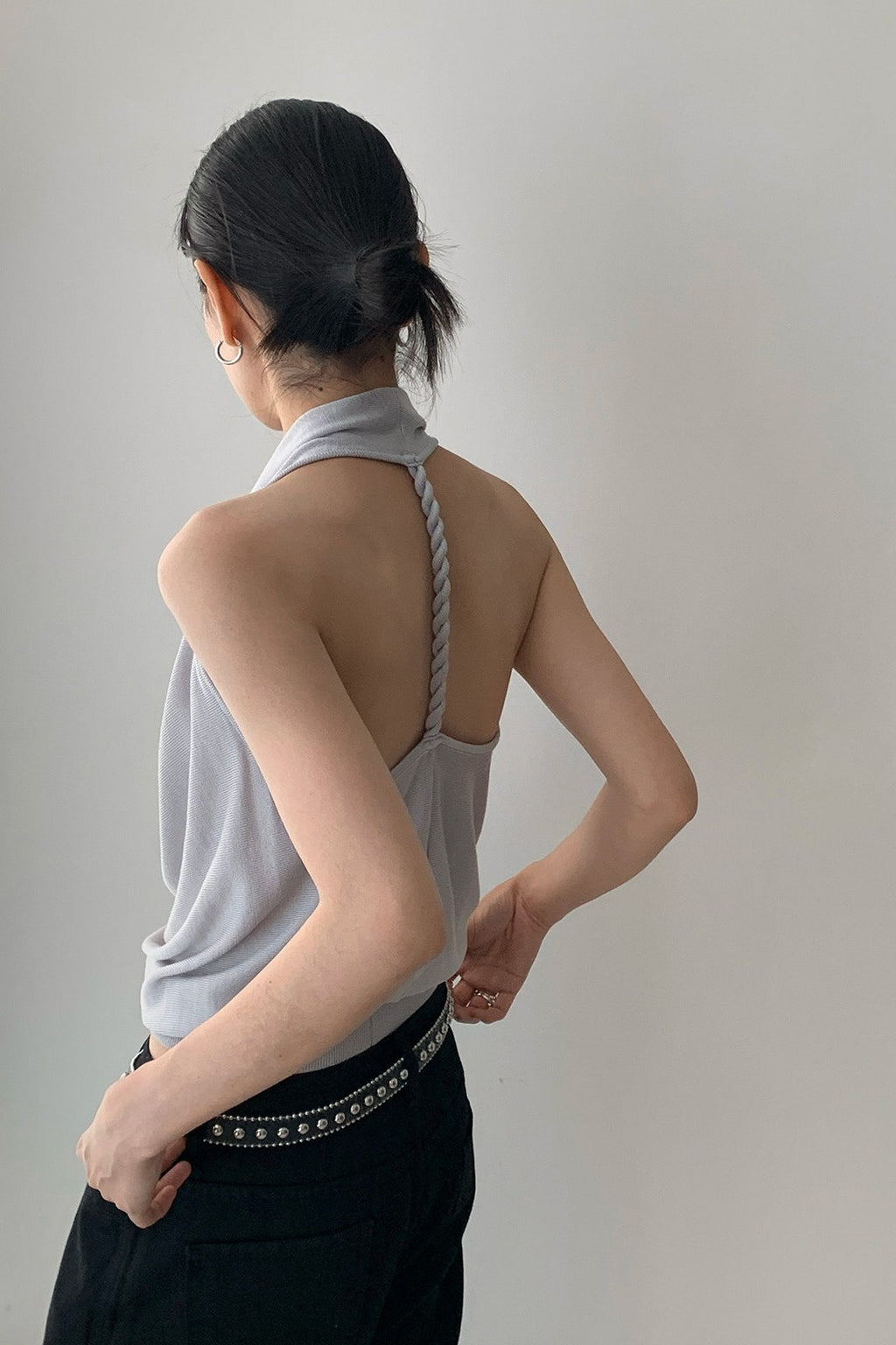 Elegant Solid Draped Neck Halter Top