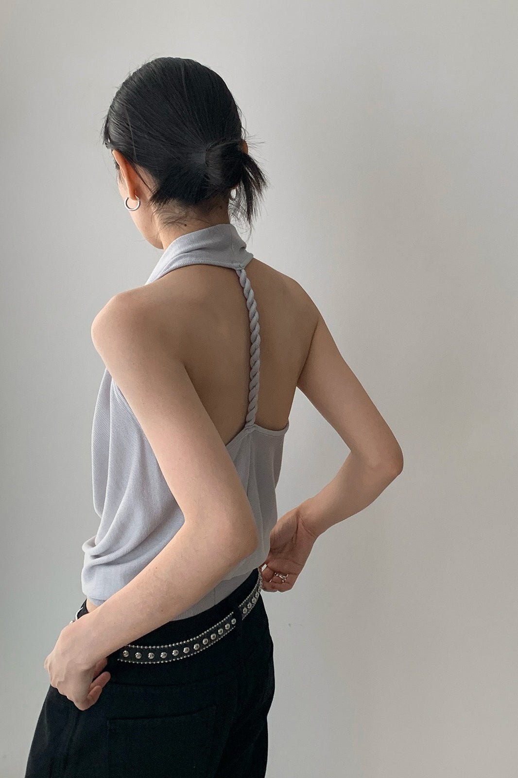 Elegant Solid Draped Neck Halter Top