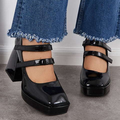 Platform Mary Jane Pumps Block Chunky Heel Ankle Strap Lolita Shoes