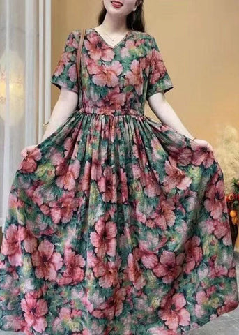 Vestido largo de algodón con estampado floral de rosas para mujer, ajustado, de verano 