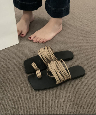 Chic Soft Splicing Damen Khaki Slide Sandalen Peep Toe 