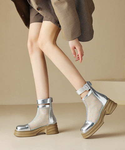 Modische Stiefel aus dickem Rindsleder mit atmungsaktivem Mesh-Spleiß 