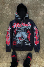 Y2K Cartoon Graphic Zip Oversized Hoodie