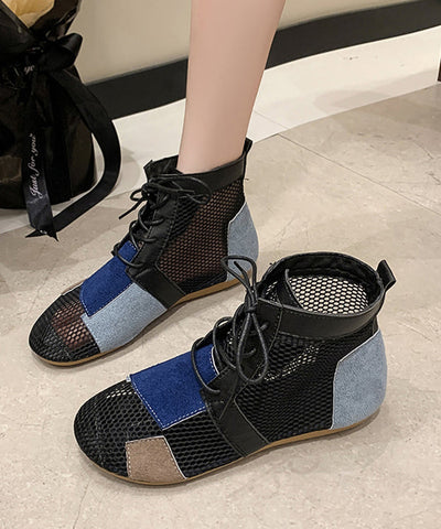 Weiche Stiefel Beige Atmungsaktives Mesh Aushöhlen Schnüren 