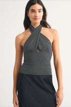 Polka Dot Multiway Tie Mesh Halter Top