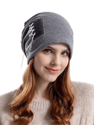 Gorro de punto con cordón para mujer de invierno 
