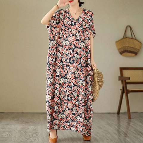Summer Retro Loose Floral Dress Plus Size
