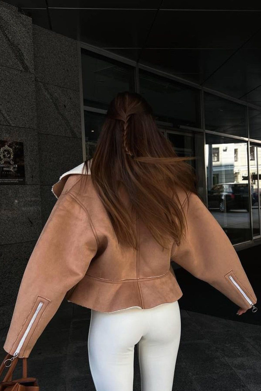 Chic Odd Zip Leather Fur Pieced Coat