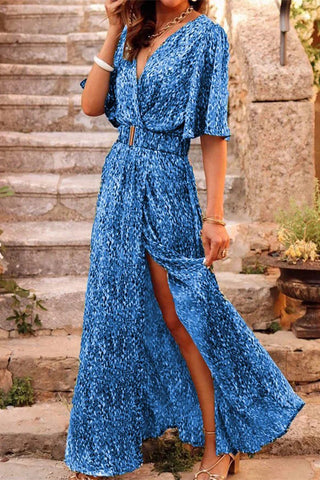 Bohemian College Floral Patchwork With Belt V Neck Waist  Dresses