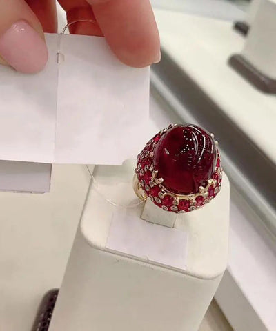 Lässige, lila vergoldete 14-karätige Roségoldringe mit eingelegtem ovalen Rubin 