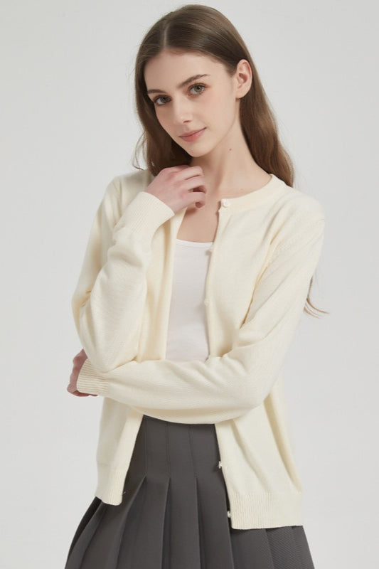 Cotton Crew-Neck Lightweight Knit Outerwear Cardigan