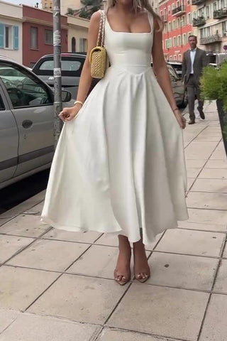 Celeste Charm - Vestido midi con escote cuadrado 