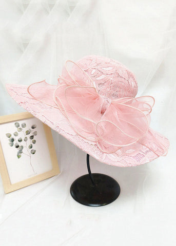 Sombrero para el sol flexible de tul con lazo de encaje color caqui elegante 