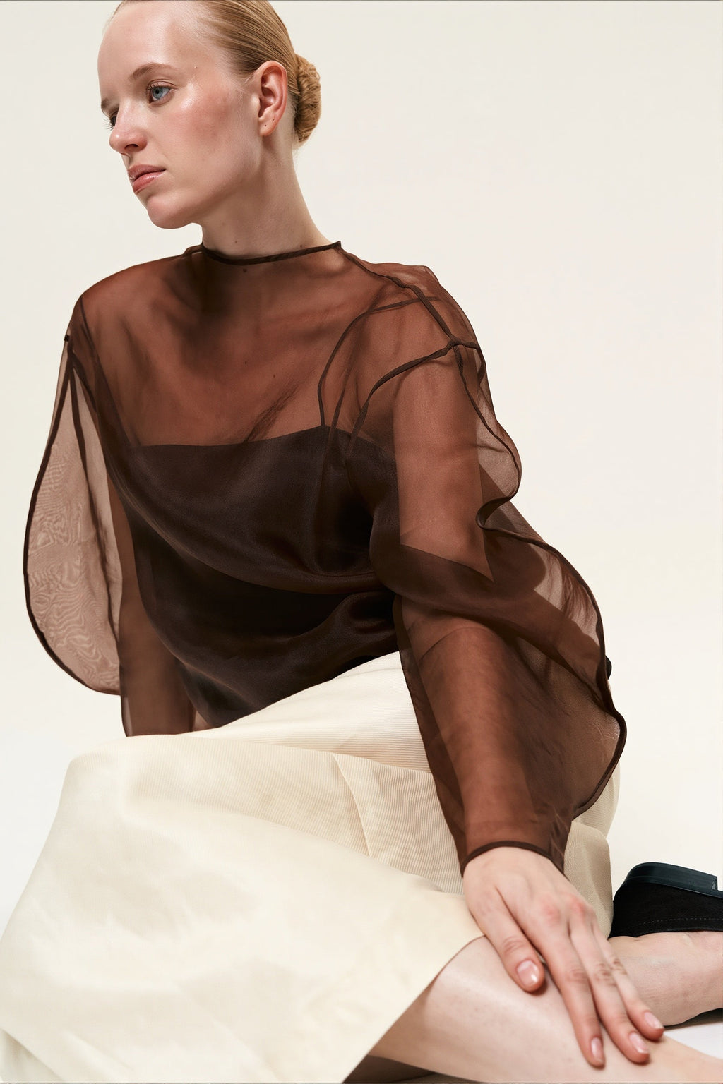 Sheer Mesh Long Sleeve Blouse