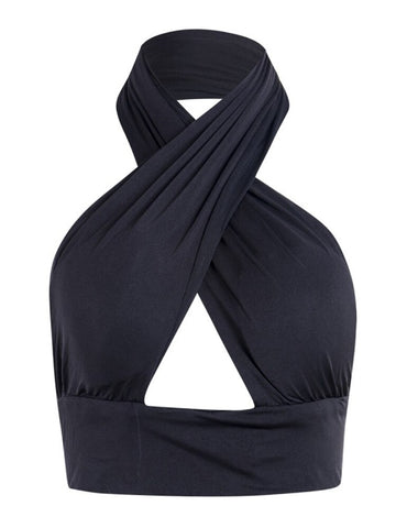 Top corto sin mangas con espalda descubierta y cuello halter con tiras cruzadas en la parte delantera para mujer, chaleco de vendaje, tops sexis de verano, ropa para mujer tallas S-XL 