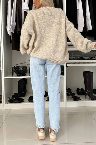 Explore Autumn Knit Open Front Long Balloon Sleeve Loose Cardigan