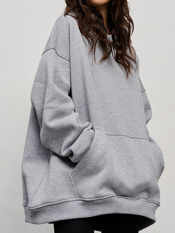 Sudadera con capucha de terciopelo de color liso con bolsillos sueltos y mangas largas 