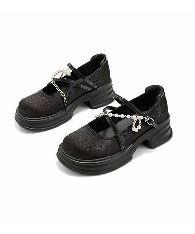 Französisch Beige Plattform Loafer Schuhe Kreuz Strap Perle 