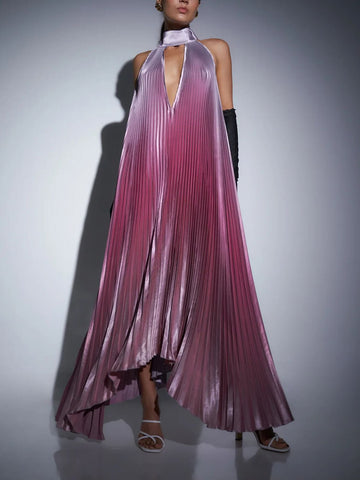 Stilvolles plissiertes Neckholder-Midikleid mit Riemchen und freiem Rücken 