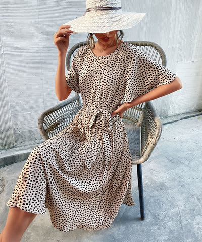 VESTIDO MIDI CON MANCHAS DE CALVINAH - BEIGE 