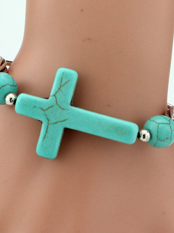 Pulsera de cruz de elefante de moda turquesa 