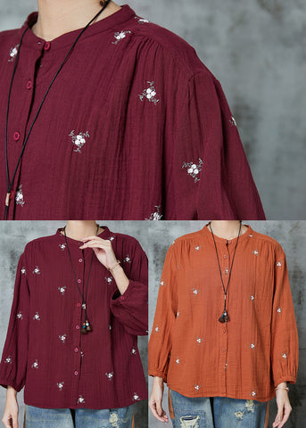 Blusas cómodas de algodón naranja bordadas de primavera 
