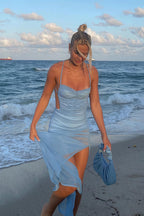 Sheer Solid Cami Slit Maxi Dress