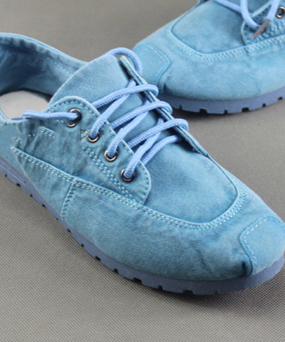 Zapatos planos sencillos de tela de algodón rosa para mujer con tiras cruzadas 