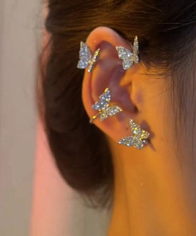 Unique Retro Silk Alloy Butterfly Zircon Stud Earrings