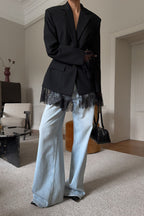 Black Lace Panel Blazer Jacket