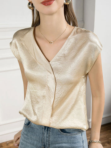 Casual Sleeveless Loose Solid Color Polo Blouses Tops