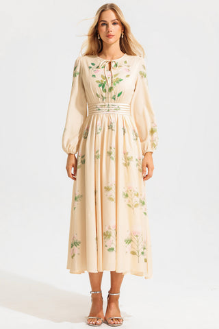 Floral Round Neck Long Sleeve Maxi Dress