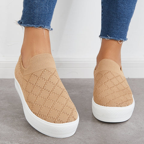Mocasines de plataforma de punto elástico sin cordones, zapatos transpirables para caminar 