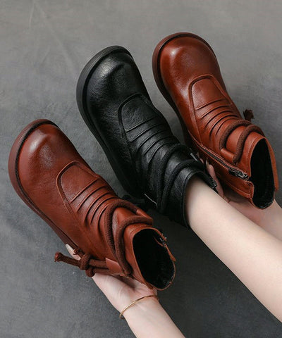 Retro Bequeme Splicing Wedge Boots Braun Kunstleder 