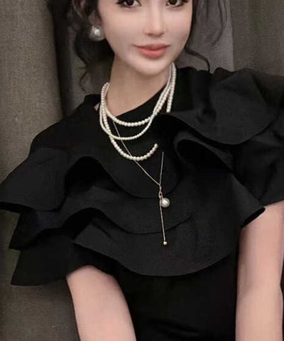 Collar elegante con borlas y cuentas de patchwork de perlas blancas 