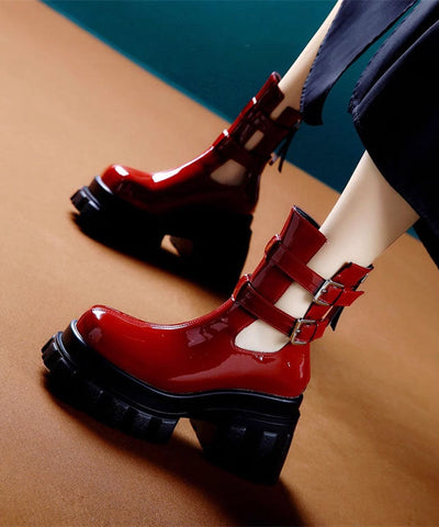 Botas gruesas únicas y cómodas de piel sintética ahuecadas de color naranja 