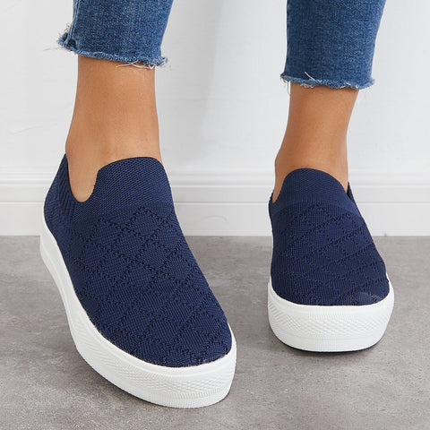 Mocasines de plataforma de punto elástico sin cordones, zapatos transpirables para caminar 